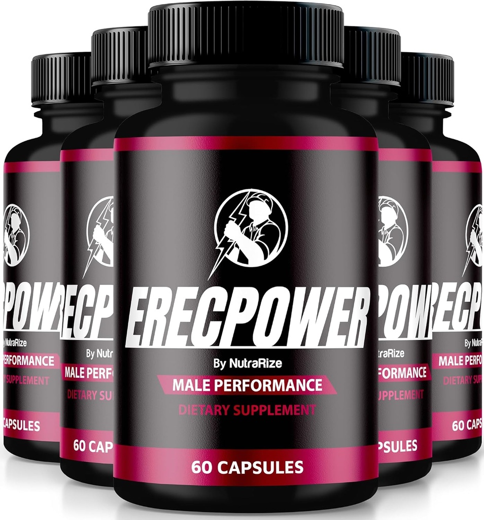 (5 Pachet) ErecPower pentru bărbați, Pastile ErecPower oficiale, Suplimentul masculin natural la energia de combustibil și suport de sănătate generală, Putere Erec pentru performanță, revizuire (300 capsule)
