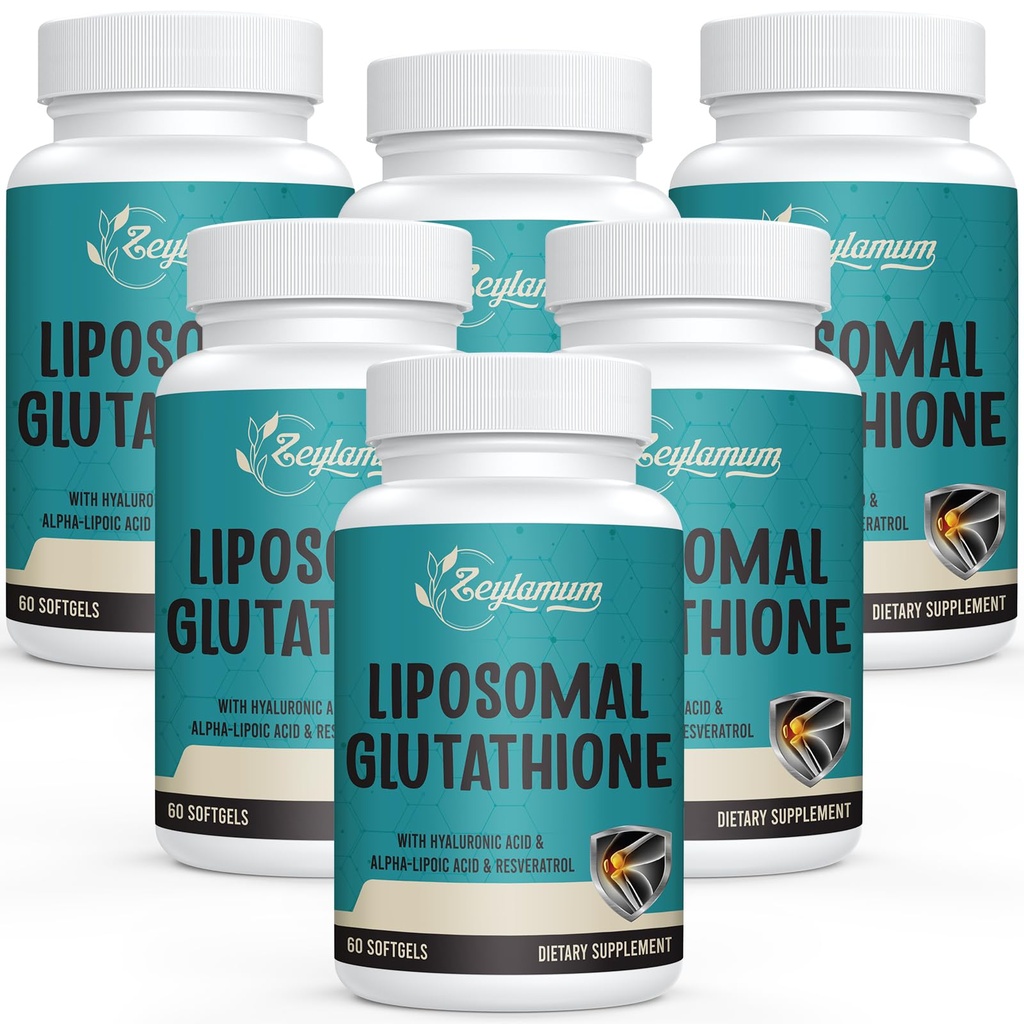 2400 MG Liposomal Glutatione Softgels, Absorbţie maximă, Forma activă L-glutatione redusă (GSH), cu acid hialuronic, Resveratrol, Antioxidanţi principali pentru detoxifiere, creier, sistem imunitar, 360 Softgels