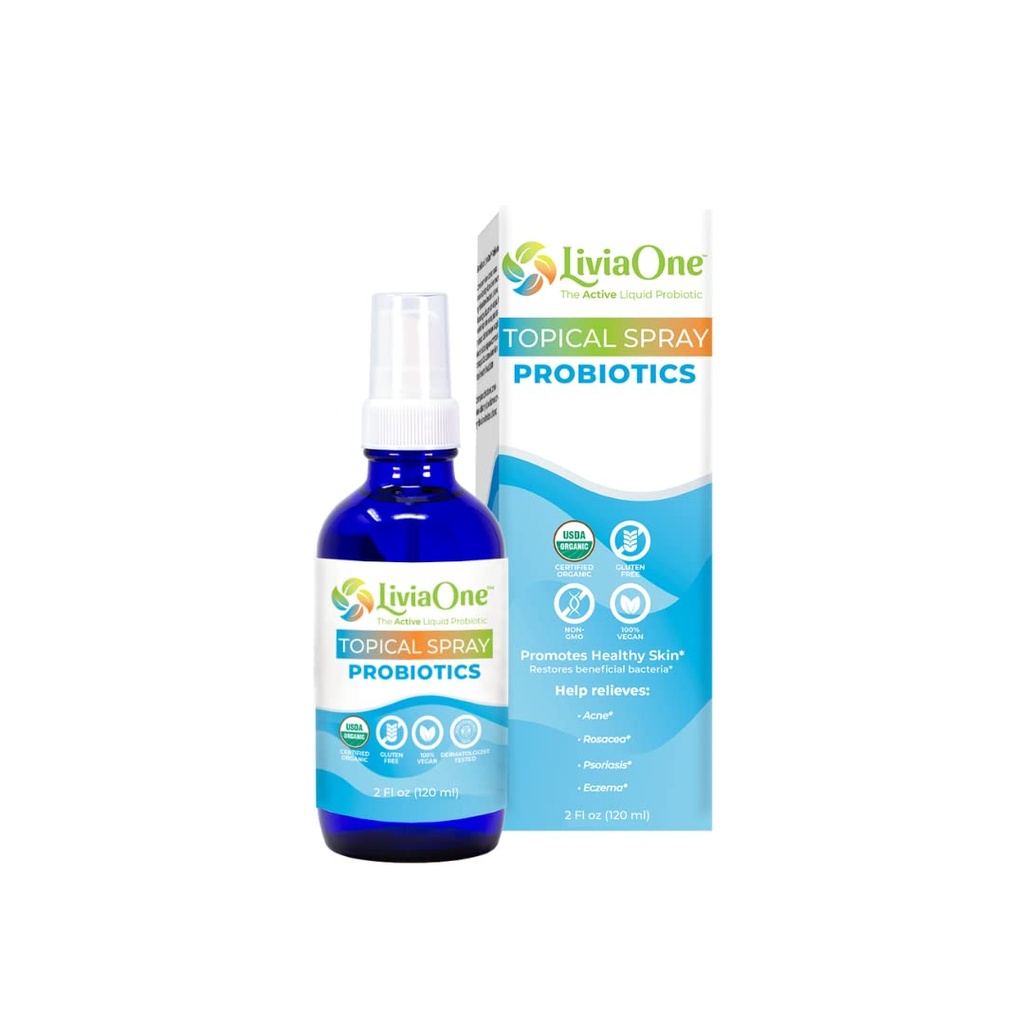 LiviaOne Probiotice lichide topice Spray, USDA-Certified Organic Probiotics, Gluten- și Allergen-Free Vegan Probiotice, Non-GMO și Raw, 2 Fl Oz (Pachetul de 1)