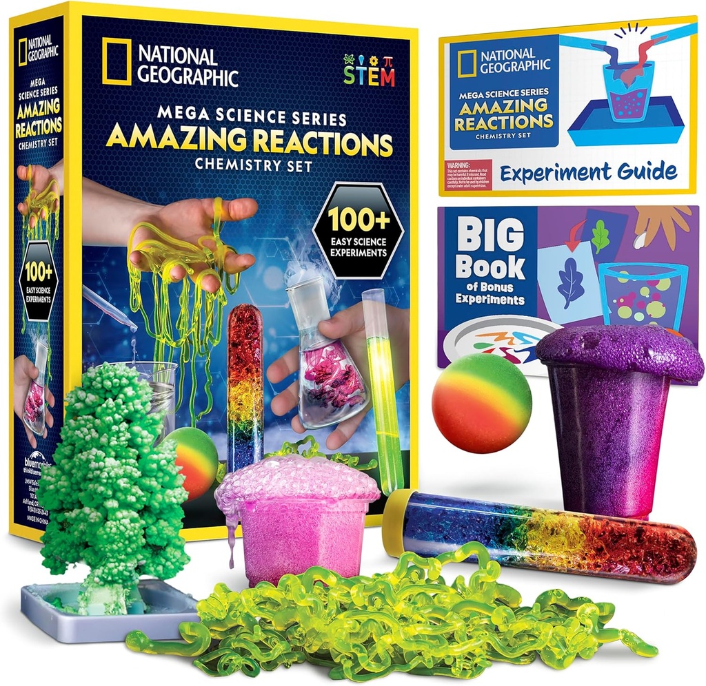 National Geographic Amazing Chemistry Set - Kit de chimie cu 45 de experimente științifice inclusiv Crystal Crowning și reacții, Kit știință pentru copii, STEM cadou pentru băieți și fete (exclusiv)