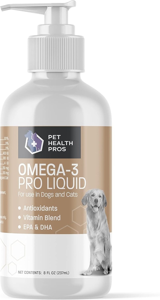 Omega 3 ulei de pește pentru câini - Omega 3 Pro Skin & Coat Dog Peste Suplimentul de ulei w/Pump - Peste ulei câine Omega 3 Supliment - EPA & DHA acid gras ulei de pește pentru câini Piele și haină - 8 oz