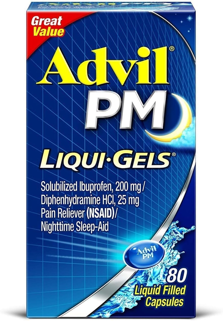 Advil PM Ibuprofen 200 mg Liqui-Gels 80 ea (Pachet de 4)