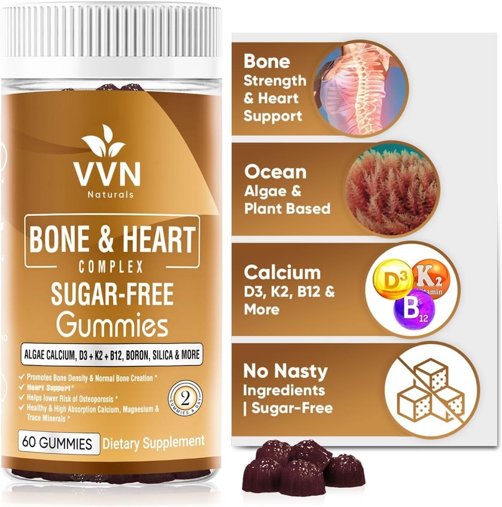 Gume de calciu Vegane K2 Suplimentul de vitamine cu MK-7 & Vitamina D3, Magneziu & 13 Urme Minerale, Suportul Densităţii osoase 