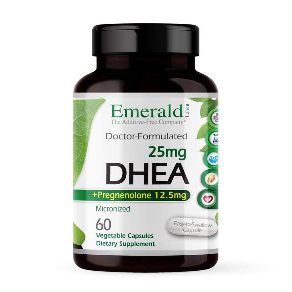 Emerald Labs DHEA 25mg - Supliment de suport adrenal pentru a ajuta la echilibrul hormonal * - Include DHEA - Gluten-Free - 60 Capsule vegetale (30 de zile de aprovizionare)