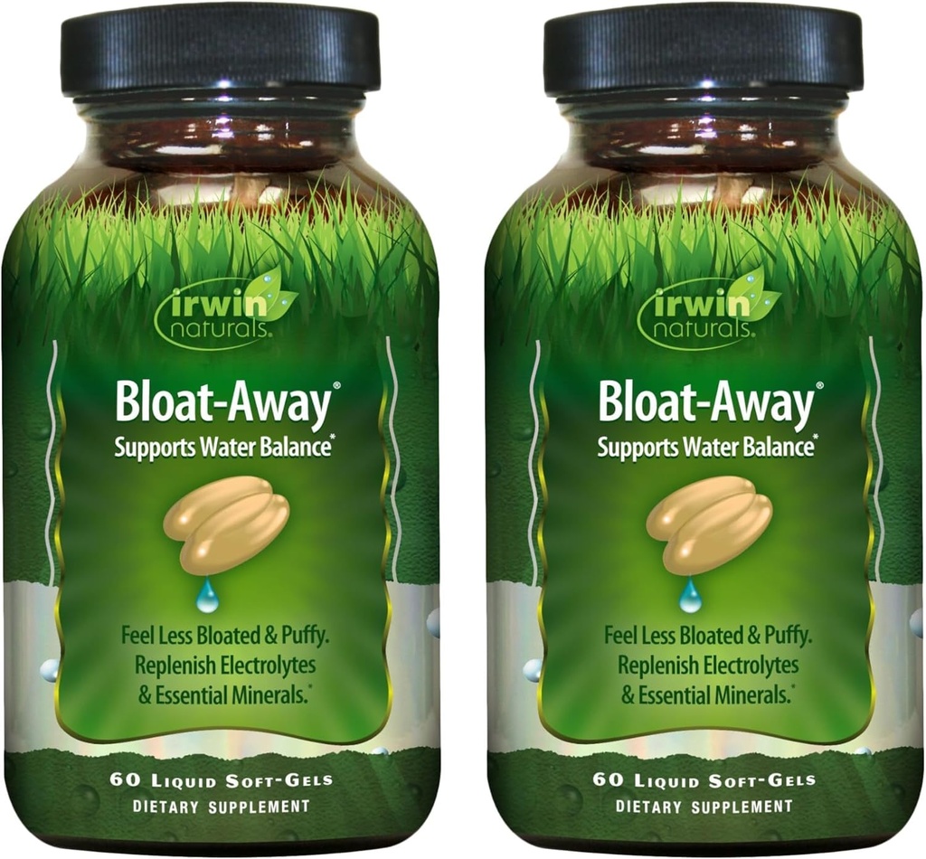 Irwin Naturals Bloat-Away - Suport pentru balanta de apa - Electroliti releni si minerale esentiale - 60 Soft-Gels lichid - 2 Pack