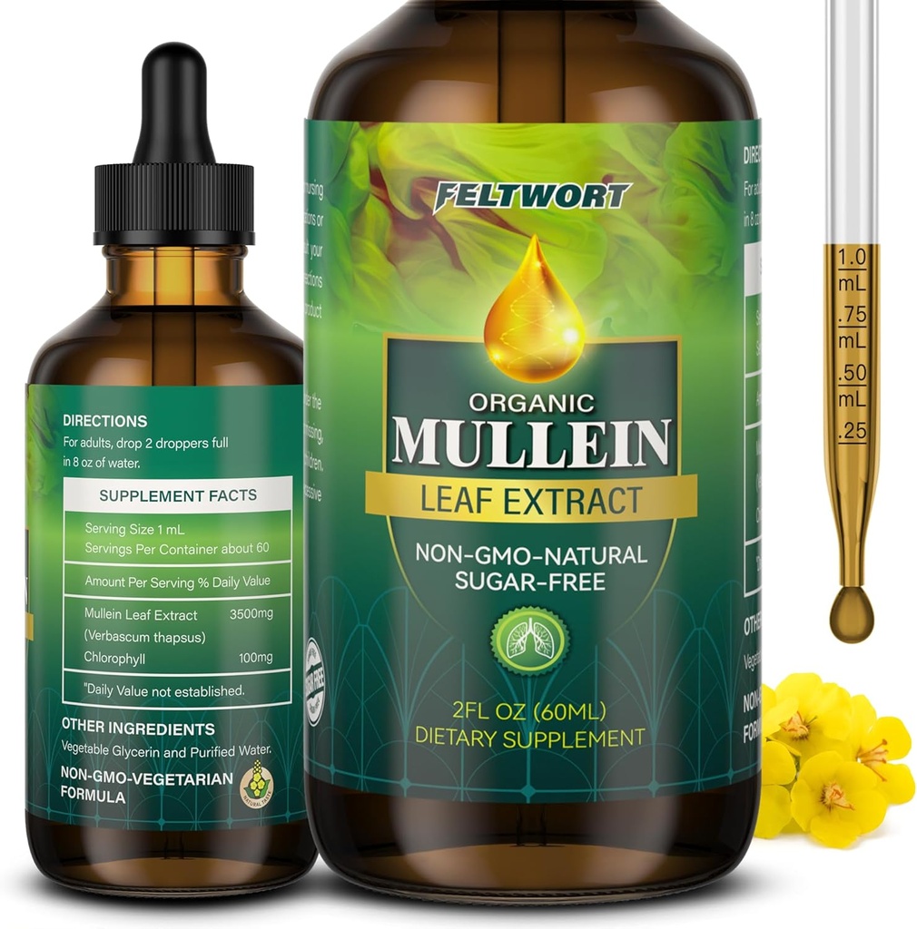 Mullein picături - Lung Cleanse - Extract de frunze - puternic Mullein pentru suport imunitar, Detox & Suport respirator - Suplimente vegetale - 2 Oz-6