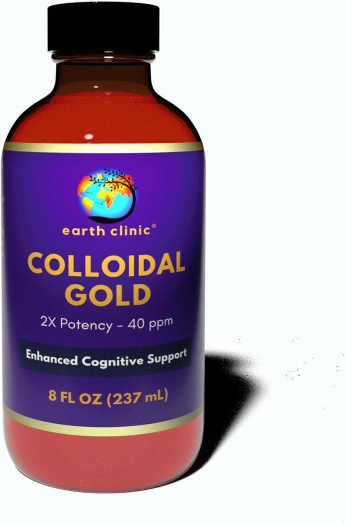 Clinica Terra ® Aur coloidal - 2X concentrat 40 ppm, 8 fl oz Sticla Amber pentru imbunatatirea sanatatii creierului si suport cognitiv