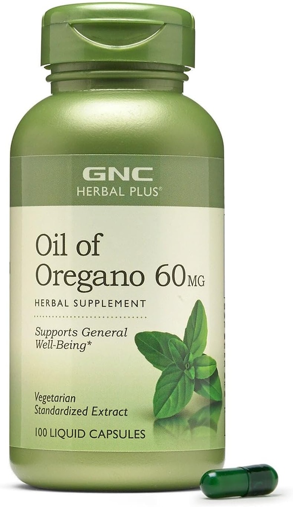 GNC Herbal Plus Ulei de Oregano 60mg Supliment, Vegetarian, Suportă General Well-Being, 100 Serviri