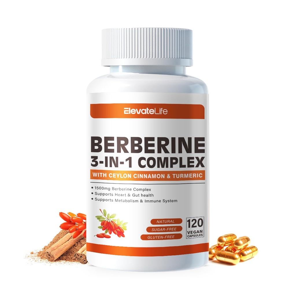 LiftLife Berberine Supliment - Berberine 1500 mg Per Serving,120 capsule - Berberine HCI - Berberine Plus - Plus Pure True Ceylon Scorțișoară, Berberine HCI Root Suplimente Pastile
