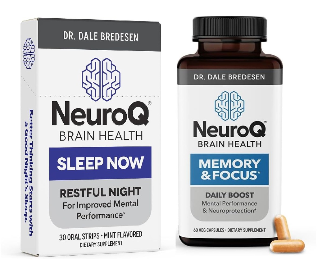 LifeSeasons NeuroQ Memory & Focus with SleepNow Strips - 24/7 Brain Health Support - Îmbunătăţirea funcţiei cognitive de somn - 30 zile de aprovizionare