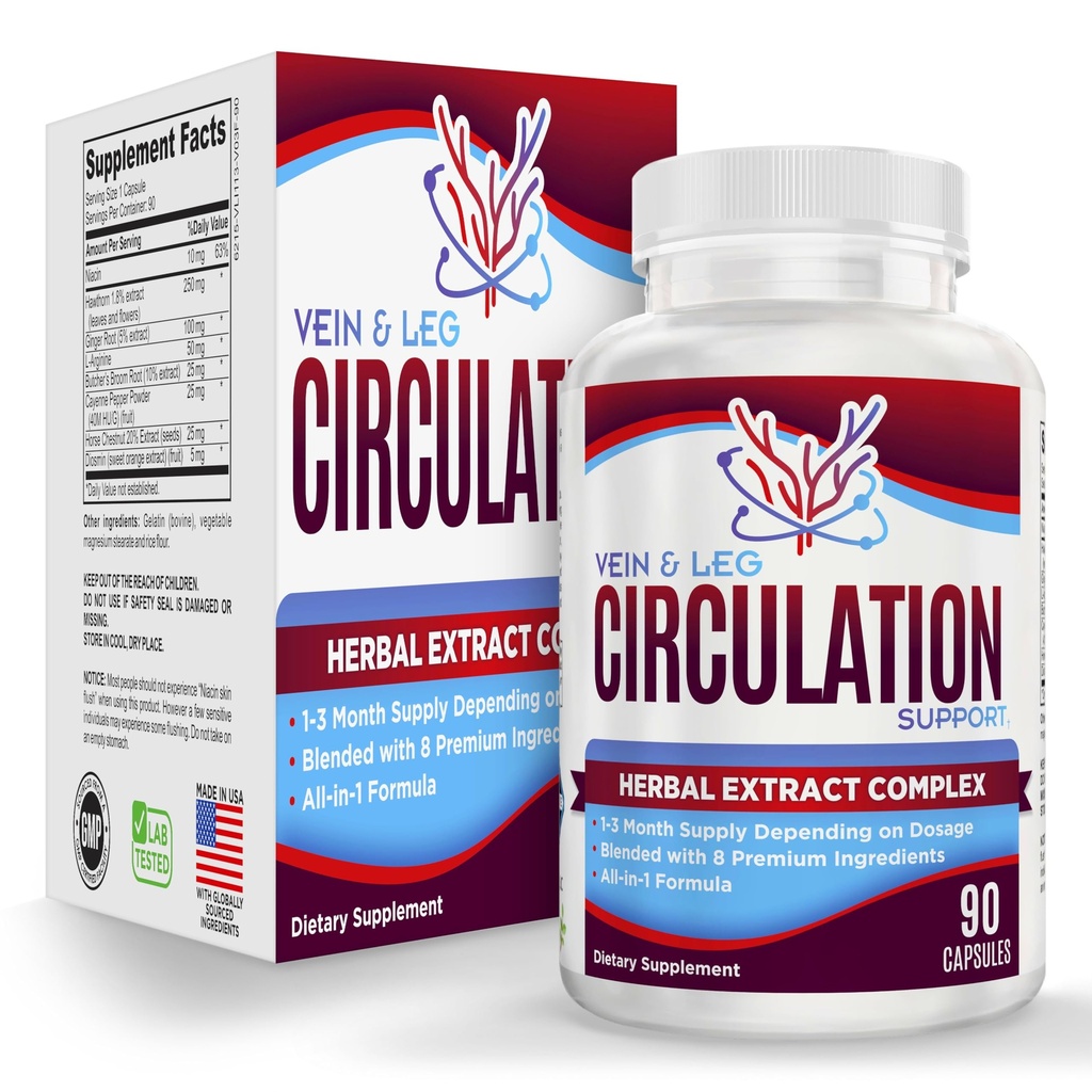 Vein & Leg Circulation Supplement (All-in-1) Health Support with 8 Active Ingrediente 