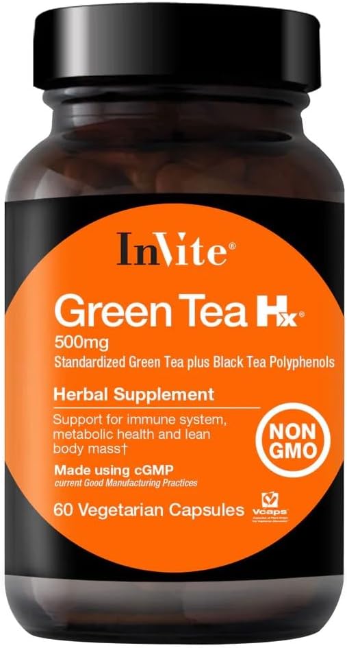 Invită sănătate - Ceai verde Hx - Standarized Ceai verde Plus Black Ceai Polifenoli - 60 Capsule vegetariene - 30 zile de aprovizionare (2-Pachet)