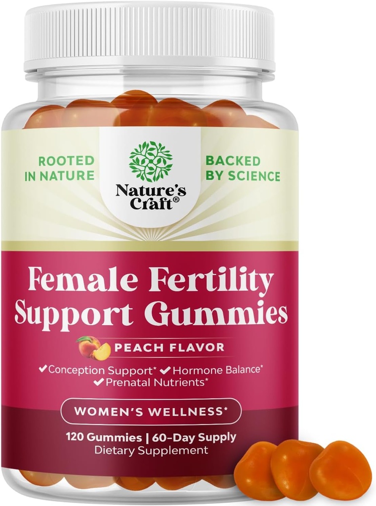 Gume de fertilitate pentru femei care încearcă să conceva - Yummy Gummy Fertility Supliment pentru femei cu Myo-Inositol Acid folic & Vitex Chasteberry - Vegan non-GMO & Gluten gratuit - Juicy Peach (60 Serviri)