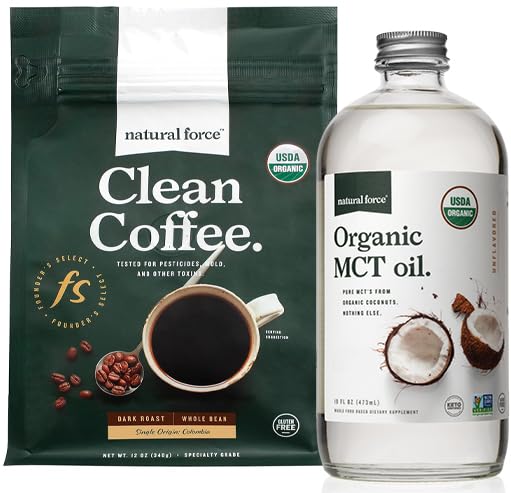 Natural Force Organic Dark Roast Clean Coffee + Organic MCT Oil Bundle 