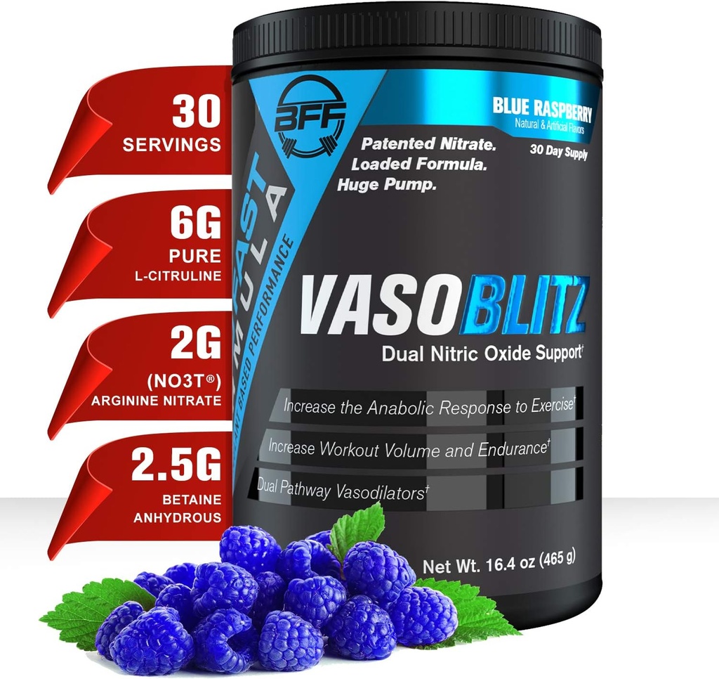 Premiul SAVOBLTZ Câștigătoare Dual Nitronic Oxid Pre Antrenament cu NO3T Arginine Nitrate,L-Citrulină,Betaine Anhidrous,Calciu Lactat,Cafeina Gratuit pentru Rezistență musculară (30 Servire) (Zmeură albastră)
