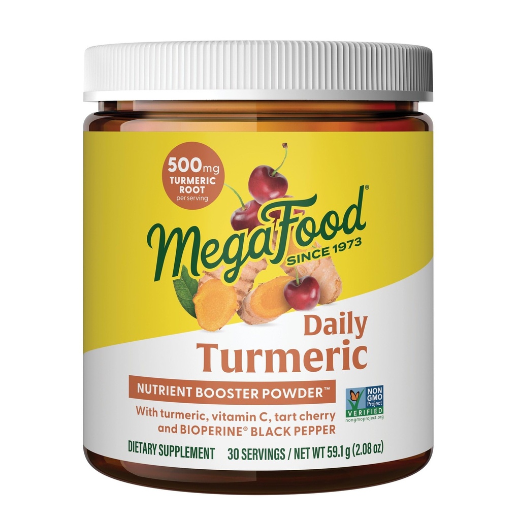 Mega Food Daily Turmeric Nutrient Booster Powder - Supliment Turmeric - cu extract de Pepper negru, tarta Cherry & Vitamina C - Vegan - Made without 9 Food Allergens - 2.08 Oz (30 Servings)