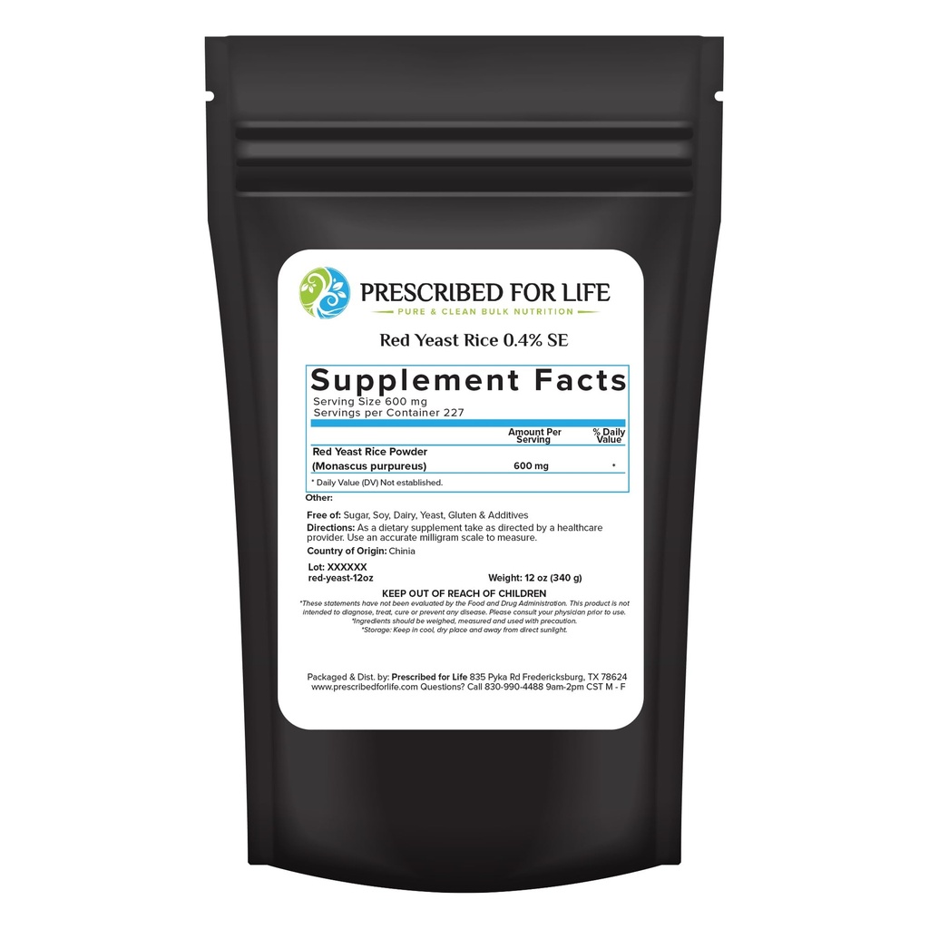 Prescribed For Life Red Yeast Rice Powder, Red Yeast Rice Supplement to Support Health, Vegan, Gluten Free, Non OMG, Monascus purpureus (12oz / 340g)