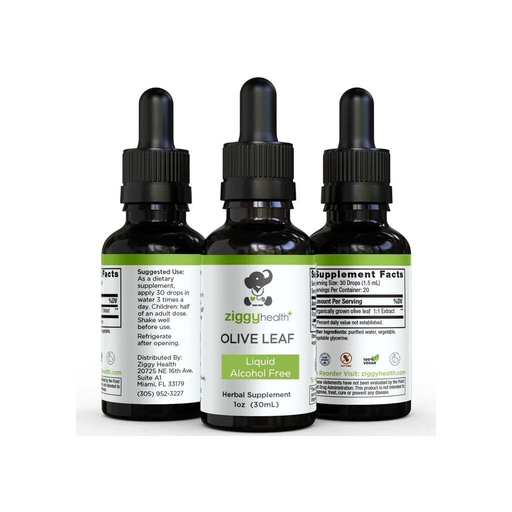 Olive Leaf Extract de tinctură lichidă - Organic - supliment alimentar fără alcool - Putere suplimentară - Cardiovascular și suport de sănătate generală - Vegan - 1 oz de Ziggy Health