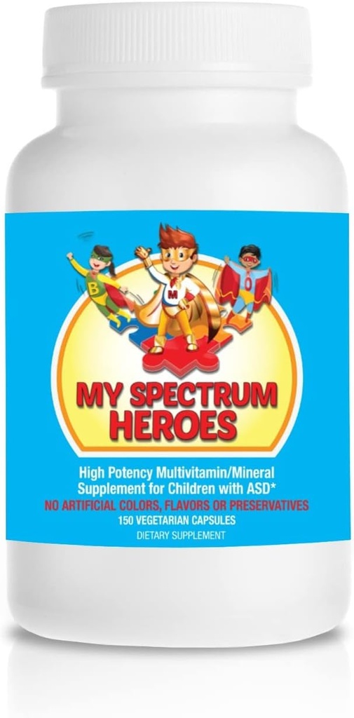 My Spectrum Heroes Children's Multivitamin Supplement - Acetyl-l-carnitine, Choline, Coenzyme Q10, Inositol, MSM, MTHF, NAC for Daily Nutritional Help and Cognitive Health (150 Capsules)