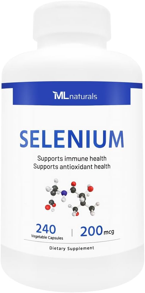 ML Naturals Seleniu 200mcg 240 Capsule vegetale. Sprijină sănătatea imună, NSF-Certified & cGMP-Compliant
