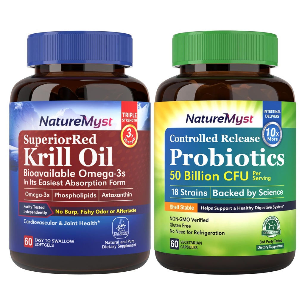 Ulei Krill și Probiotice 50 Miliarde Bundle, Grad profesional, Non-GMO, Inima, Joint, Funcție Gut & Suport imunitar