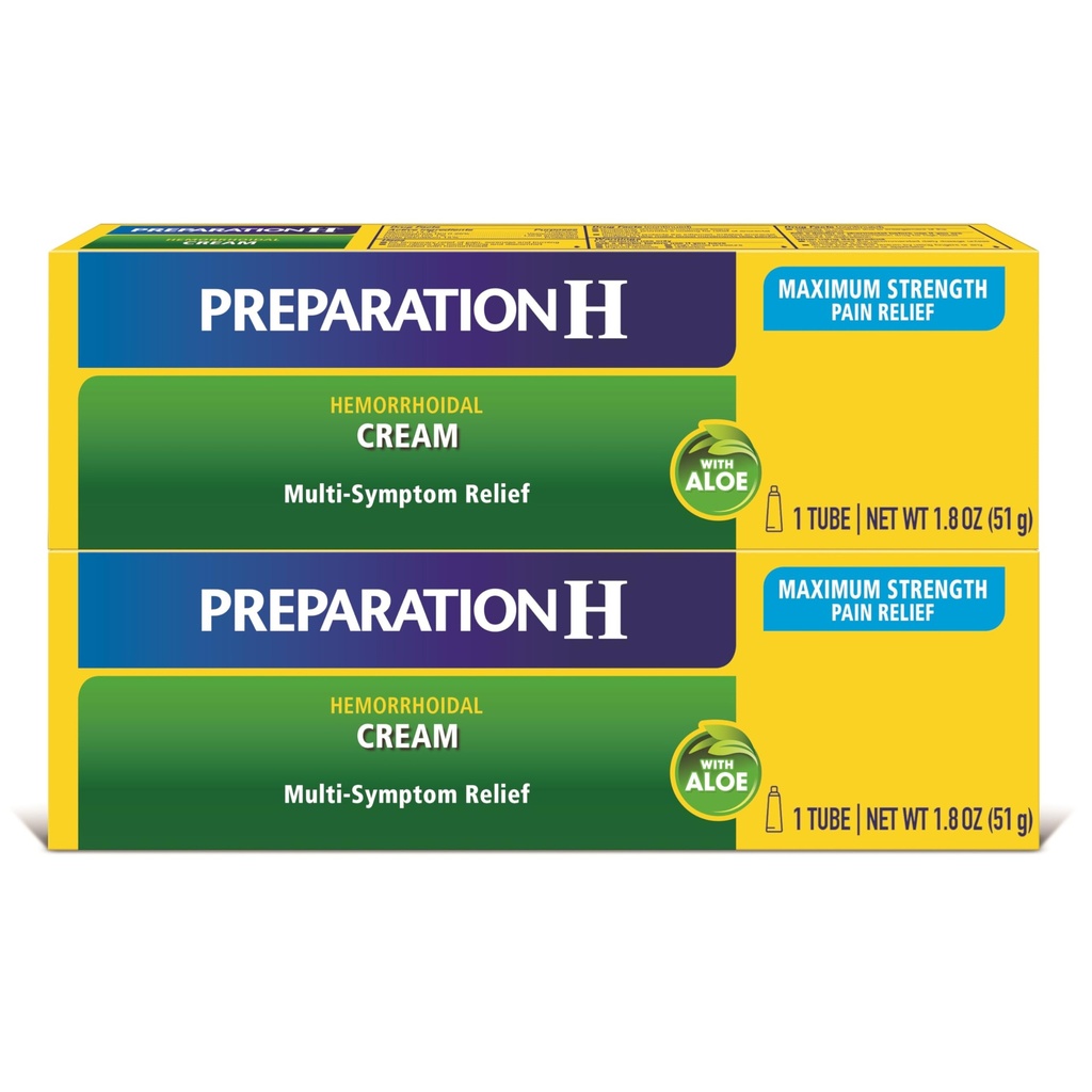 Preparare H Hemoroizi Symptom tratament Cream (2 x 1.8 Ounce Tub), Putere maxima Multi-Simptom Durere Relief cu Aloe
