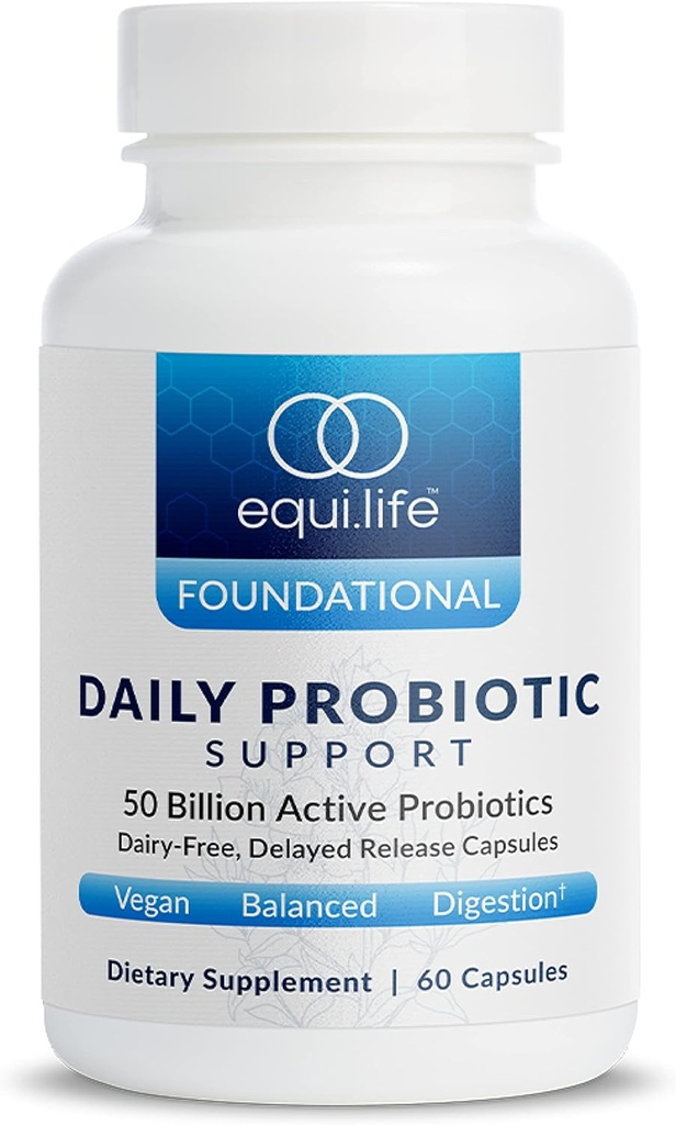 Equilife Daily Probiotic Support, 50 Miliarde CFU, 8 Probiotice Strains, Digestive şi Gut Health Supplement pentru bărbaţi şi femei, Gluten Free, Soy şi lactate gratuit, non OMG, American Made, 60 capsule