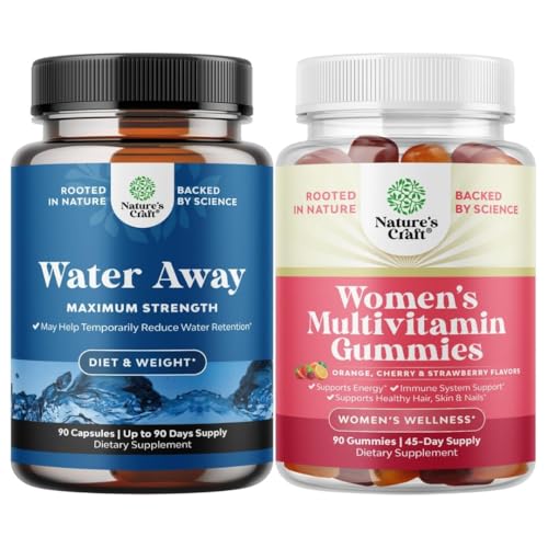 Bundle de pastile de apă departe - supliment de reținere lichid cu extract de frunze de Dandelion pentru ajutor înălbitor - capsule pentru umflarea piciorului și picioare și gume multivitamine pentru adulți Energie și imunitate