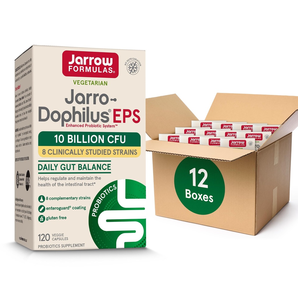 Jarrow Formulas Jarro-Dophilus EPS Probiotices 10 Miliarde CFU pentru Suport Tract Intestinal, Supliment Probiotic pentru Sănătatea Gutului pentru Femei și Bărbați, 120 Capsule Veggie, Până la o aprovizionare de 60 de zile,Pachet de 12
