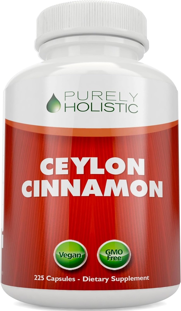 Purely Holistic Ceylon Cinnamon Capsules 1500mg, 225 Vegan Cinnamon Capsules, 75 Day Supply (25% More Servings), True Sri Lankan Ceylon Cinnamon Supplement