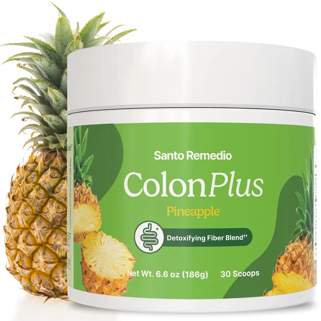 Santo Remedio Colon Plus, Colon Cleanser, Dietary Psyllium Husk Fiber and Probiotics Supplement, 30 Servings, Ananas Flavor