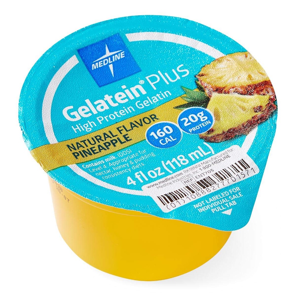 Medline Active Gelatein Plus Supliment, Ușor de servit, Proteine și Calorie îmbunătățit, Ananas Aroma, 4oz. Cupa (Cazul de 36)