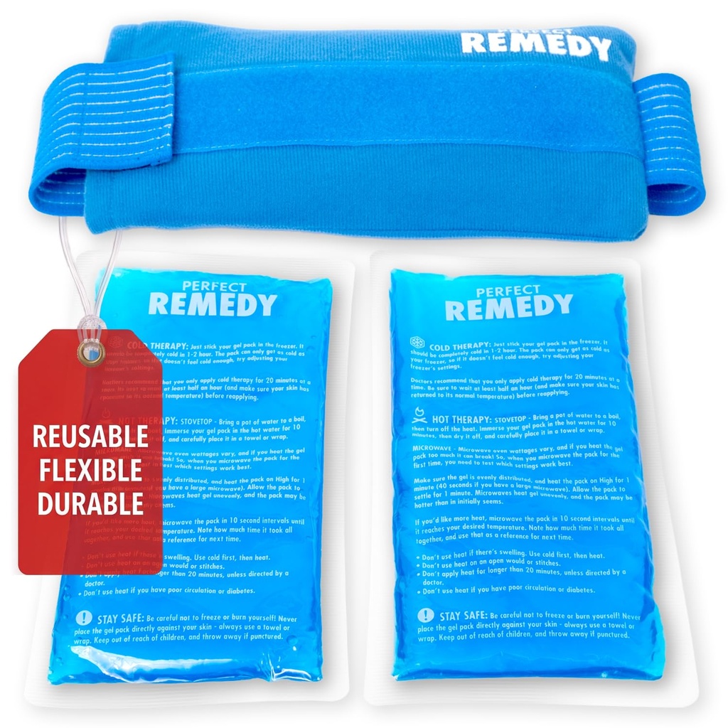 Perfect Remedy 2-Pack Gel pachete de gheață pentru leziuni cu capac curea, flexibil la rece flexibil, Soothing pachete de gheață moale pentru ajutor în condiții de rănire, Alternative la sticle de apă fierbinte (albastru, regulat)