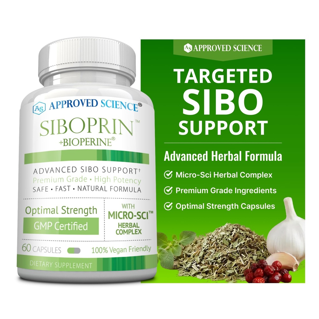 Stiinta aprobata Siboprin - 60 capsule - Suport Echilibru Gut, Iritatie intestinala Soothe, Ajutor cu Cramps si Bloating - Acid caprilic, Barberry, Oregano - Vegan