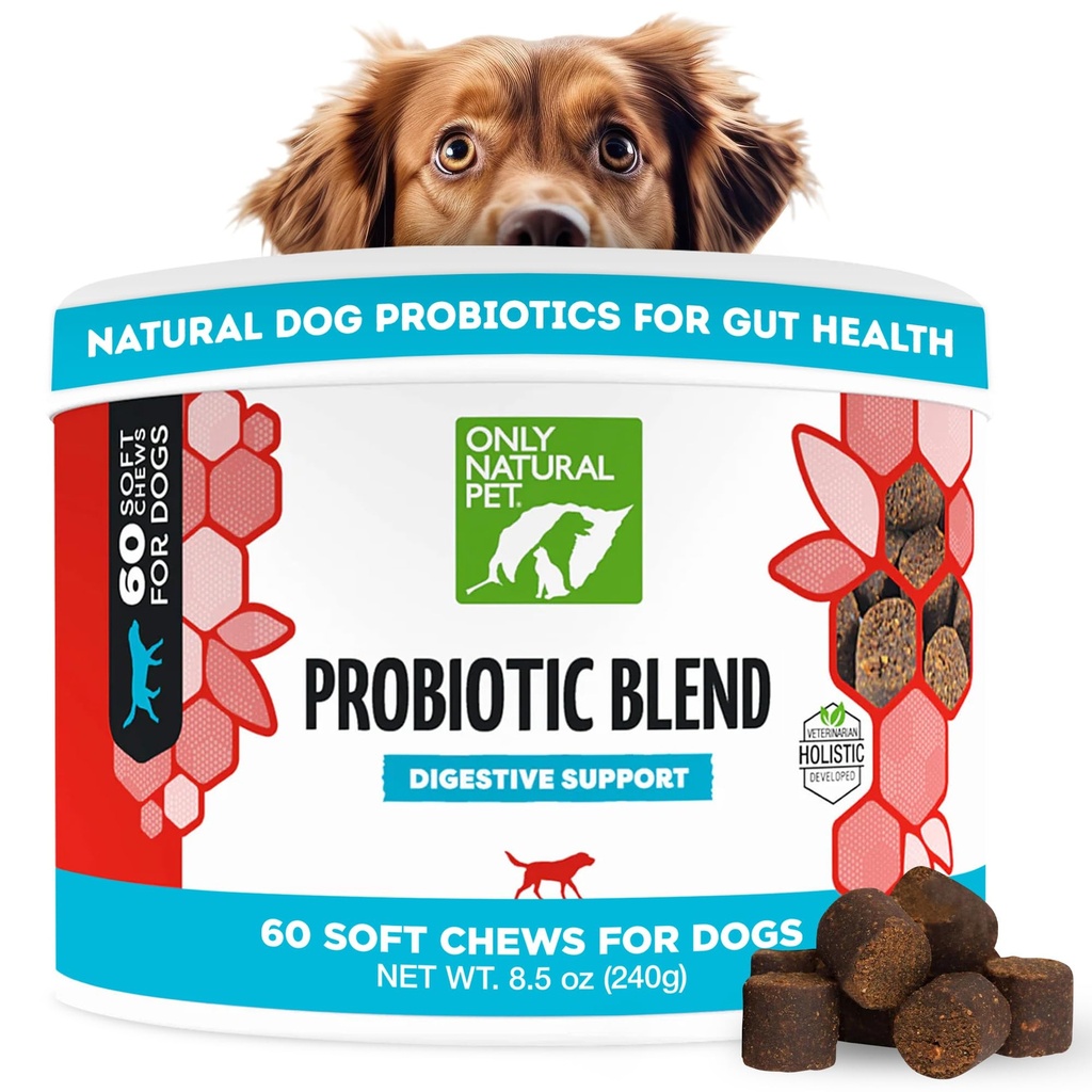 Numai Natural Pet Probiotic Caine si Cat Supliment - Digestive & Gut Health Enzyme Formula, Puppy & Canin Digestive Chews, Cel mai bun pentru Stomac Relief & Gas Aid - Soft Chews, 60 Conte.