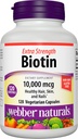 Webber Naturals Biotin 10.000 mcg, Extra Putere, 120 capsule, Sanatos par, Piele & unghii, Supliment de vitamine, Vegan