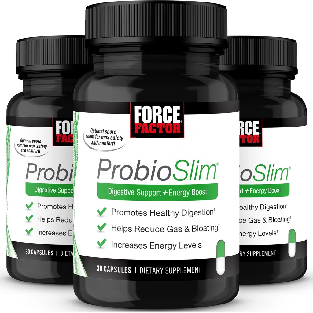 Force Factor ProbioSlim, Probiotic Supliment pentru femei și bărbați cu probiotice și extract de ceai verde, Reduce gaz, Blooting, Constipație, Suport Digestive Health & Gut Health, 30 Conte (Pachet de 3)