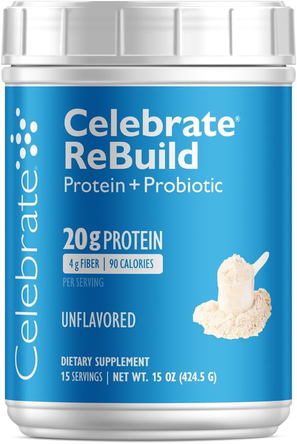 Celebraţi Vitaminele Reconstruiţi Pulberea de Proteină cu Probiotice & Prebiotice - 20g Whey Izolat Proteină, Fibră Mare, pentru pacienţii post-bariatrică Chirurgie - Nearomat (15 Serviri)