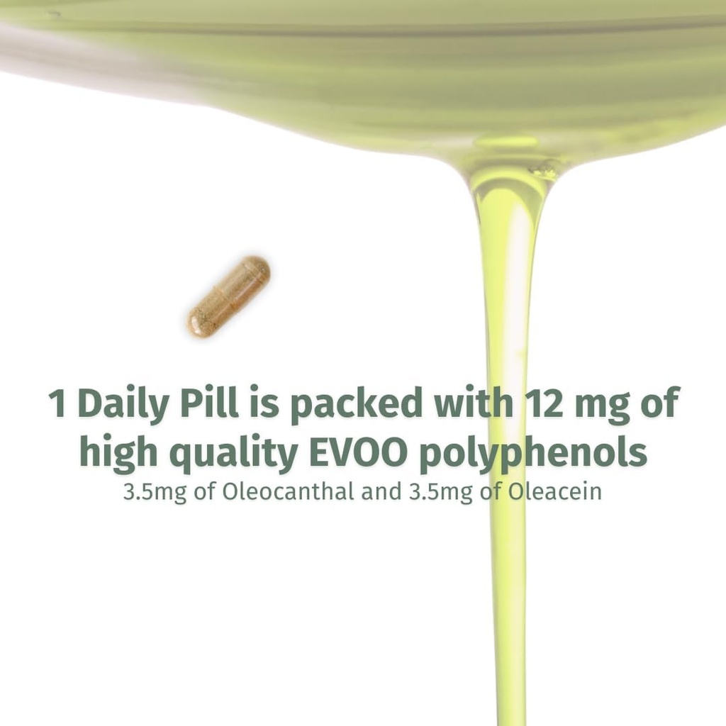 Capsule OleocanTM - 90 zile de aprovizionare - Premium EVOO Polifenol Supliment - 3,5 mg de Oleocanthal și 3,5 mg de Oleacein - Spectrum larg