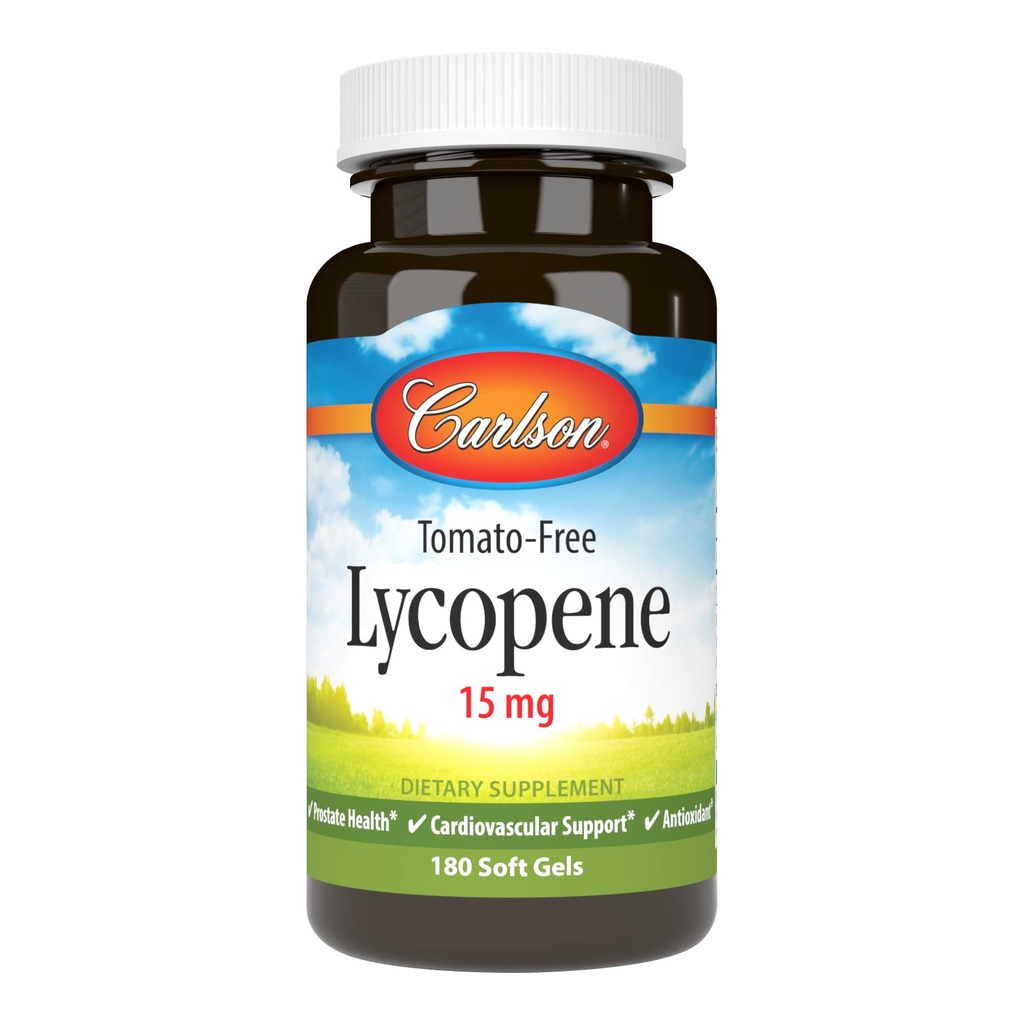 Carlson - Licopen, 15 mg, Tomato-Free, Prostate Health & Circulation Support, Optimal Wellness, 180 Softgels