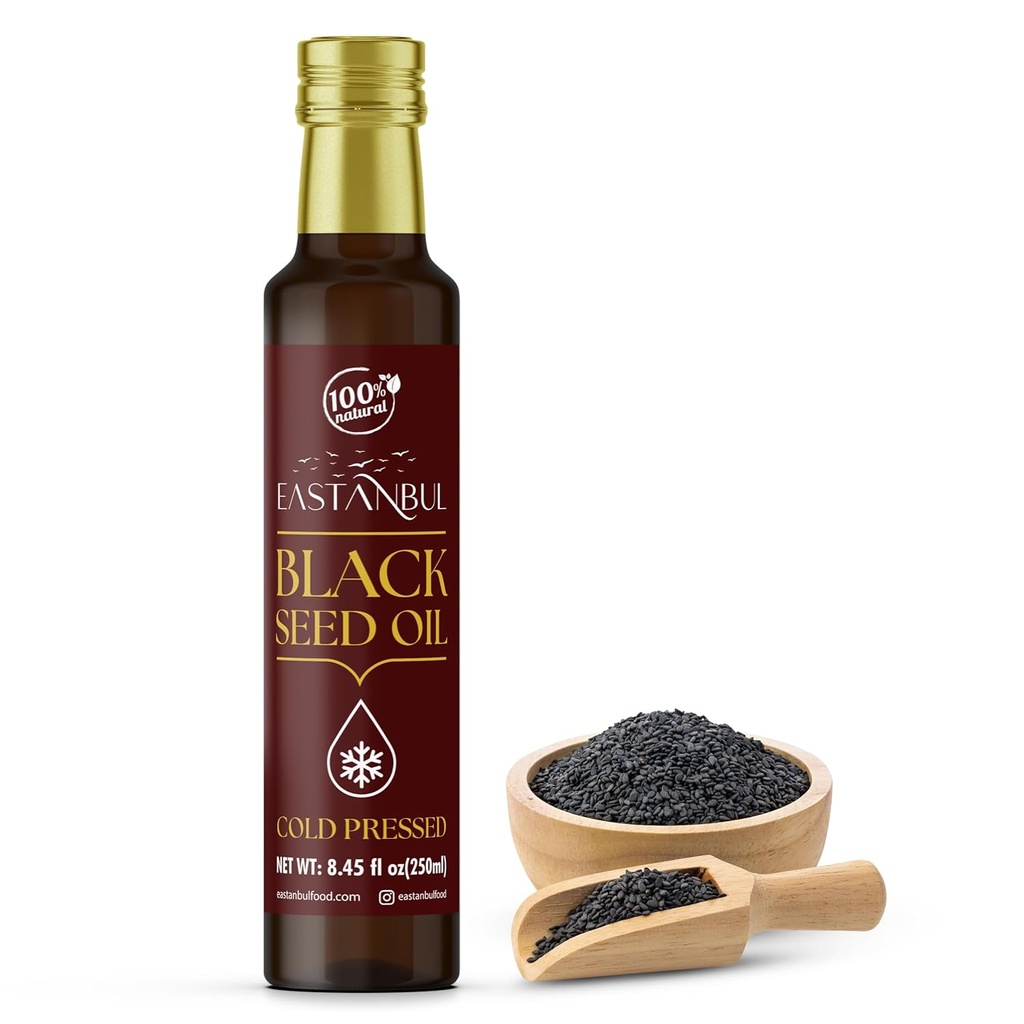 Eastanbul Cold Presed Black Seed Oil, 8.45 Fl Oz, Premium Black Seed Oil Liquid, 100% Turkish Pure Blackseed, AKA Aceite De Semilla Negra, Kalonji, Nigella, Natural, Vegan