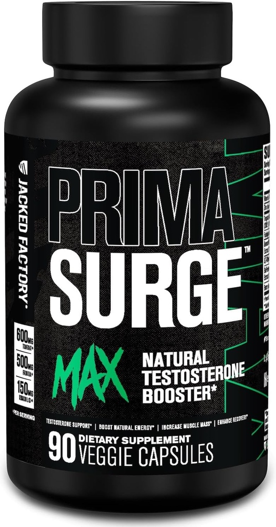 Fabrica Jacked Primasurge Max Testosteron Booster pentru bărbaţi - Testosteron naturale Supliment cu Tongkat Ali, Fadogia Agrestis & Senzoril Ashwagandha - Test Booster pentru masa musculara - 90 Conte