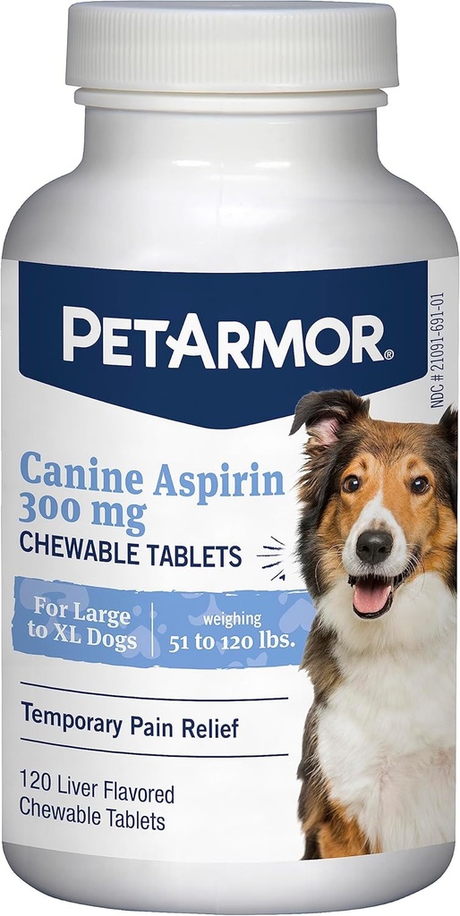 PetArmor aspirină pentru câini de talie mare, acțiune rapidă anti-inflamator și durere de relief pentru câini, Vet-Quality suport comun și medicamente pentru durere pentru câini, 120 comprimate cu aromă de ficat