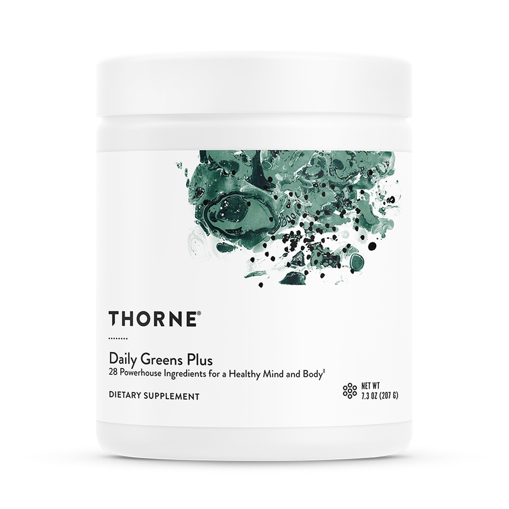 THORNE - Daily Greens Plus - Greens Powder comprehensive cu Matcha, Spirulina, Moringa și Adaptogen, Mushroom și antioxidant Blends - Refreshing, Aromă de mentă 7.2 Oz - 30 Servings