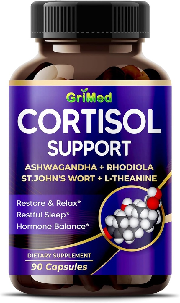 Grimed Ashwagandha Rhodiola 14,150 mg - x 10 Power with St.John's Wort, L-Theanine - Restore & Relax, Restful Sleep - USA Made & Tested (90 Count)