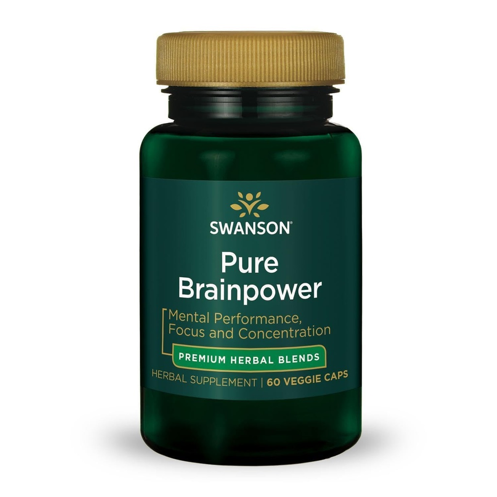 Swanson Pure Brainpower Brain Health Cognitive Memory Focus Support Brain-Derived Neurotrofic Factor (BDNF) Herbal Supplement (Ginkgo Biloba, Bacopa Monnieri) 60 Veggie Capsule (Veg Caps) Vegan