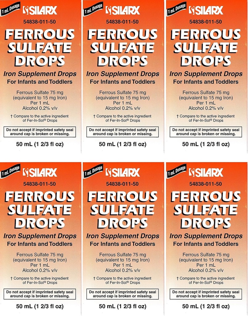 Ferous picaturi Supliment de fier Peppermint Flavor Generic pentru Enfamil Fer-In-Sol picaturi suplimentare de fier pentru sugari, Copii & copii picurator de măsurare incluse 50 ml pe flacon de 6