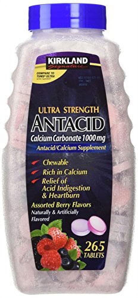 Kirkland Semnătură Ultra Putere Antiacide Carbonat de calciu 1000 MG Asortate Aroma de Berry (265 comprimate)
