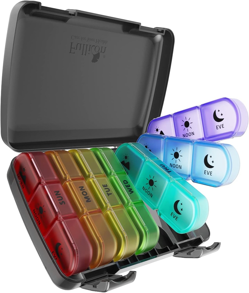 Organizator pastile de 3 ori pe zi, Fullicon mare săptămânal Pilula Caz 7 zi, Zilnic Pilula cutie cu 21 Compartimente, Pilula Dispenser Suplimentul de titular pentru pastile / Vitamin / ulei de pește - Multi-Colored