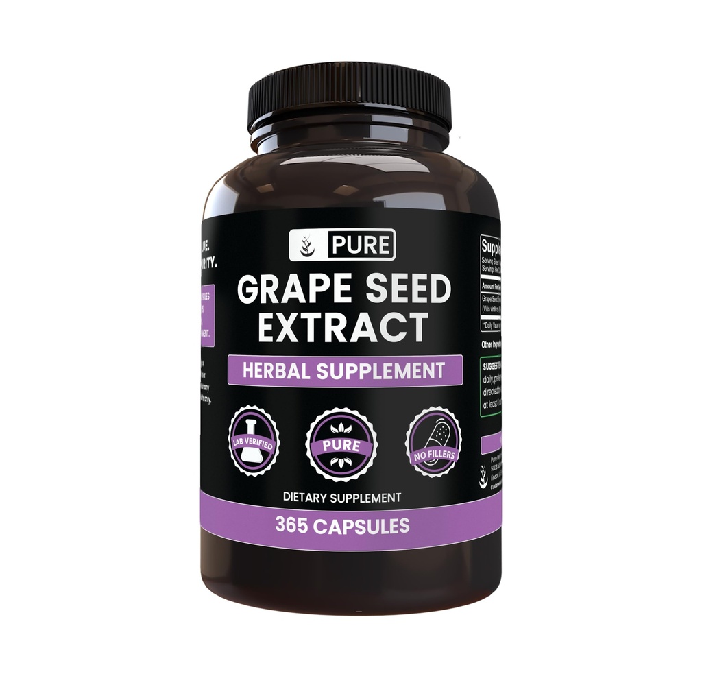 Ingrediente originale pure Extract de semințe de struguri (365 capsule) Nu magneziu sau umpluturi de orez, întotdeauna pură, Lab verificat